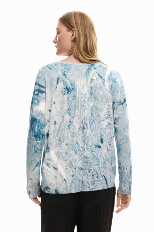 Pull Maille Fine Bleu Glacier